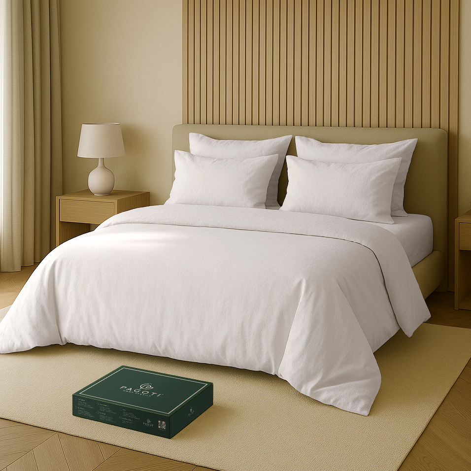 Комплект постільної білизни PAGOTI Natura варена бавовна полуторний / 4х70х70 см Білий