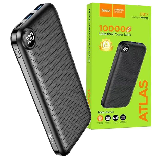 Акумулятор зовнішній Hoco DB17 Atlas 2 USB/Micro/Type-C/LCD 10000 mAh Black