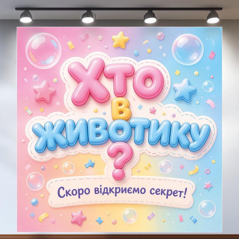 Плакат на праздник Кто в животике Скоро откроем секрет объемный стиль 120x120см, №48539 Плакат на праздник Кто в животике Скоро откроем секрет объемный стиль 120x120см, №48539