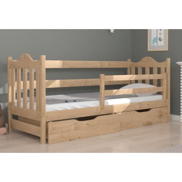 Ліжко в дитячу кімнату Luna Аврора з натурального дерева з бортиком та ящиками 90х200 см Бук (38569)