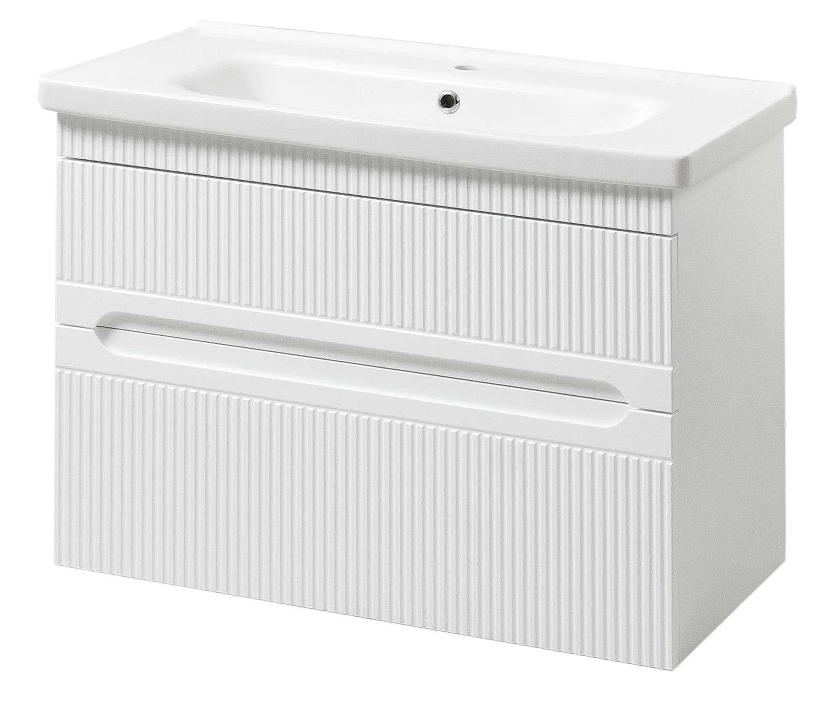 Тумба підвісна ЮВВІС Aria ТПБ-2 Д 65 см Білий матовий/умивальник Fenova 65 см з 3 D ефектом