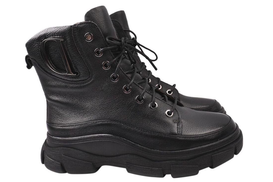 Ботинки женские Farinni из кожи на низком ходу на шнуровке р. 39 Черный (156-21DHC)