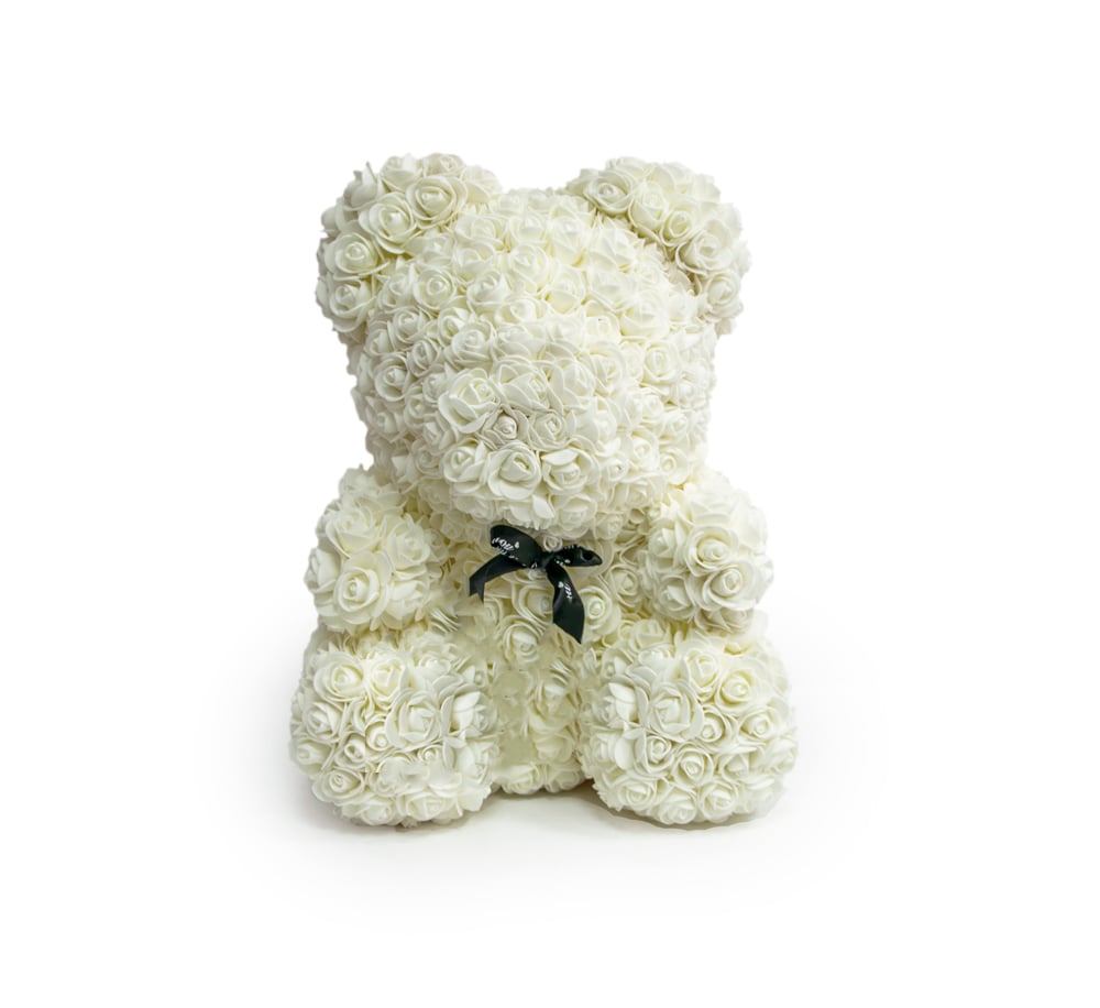 Белый мишка из искусственных роз 24 см (1008338-White)
