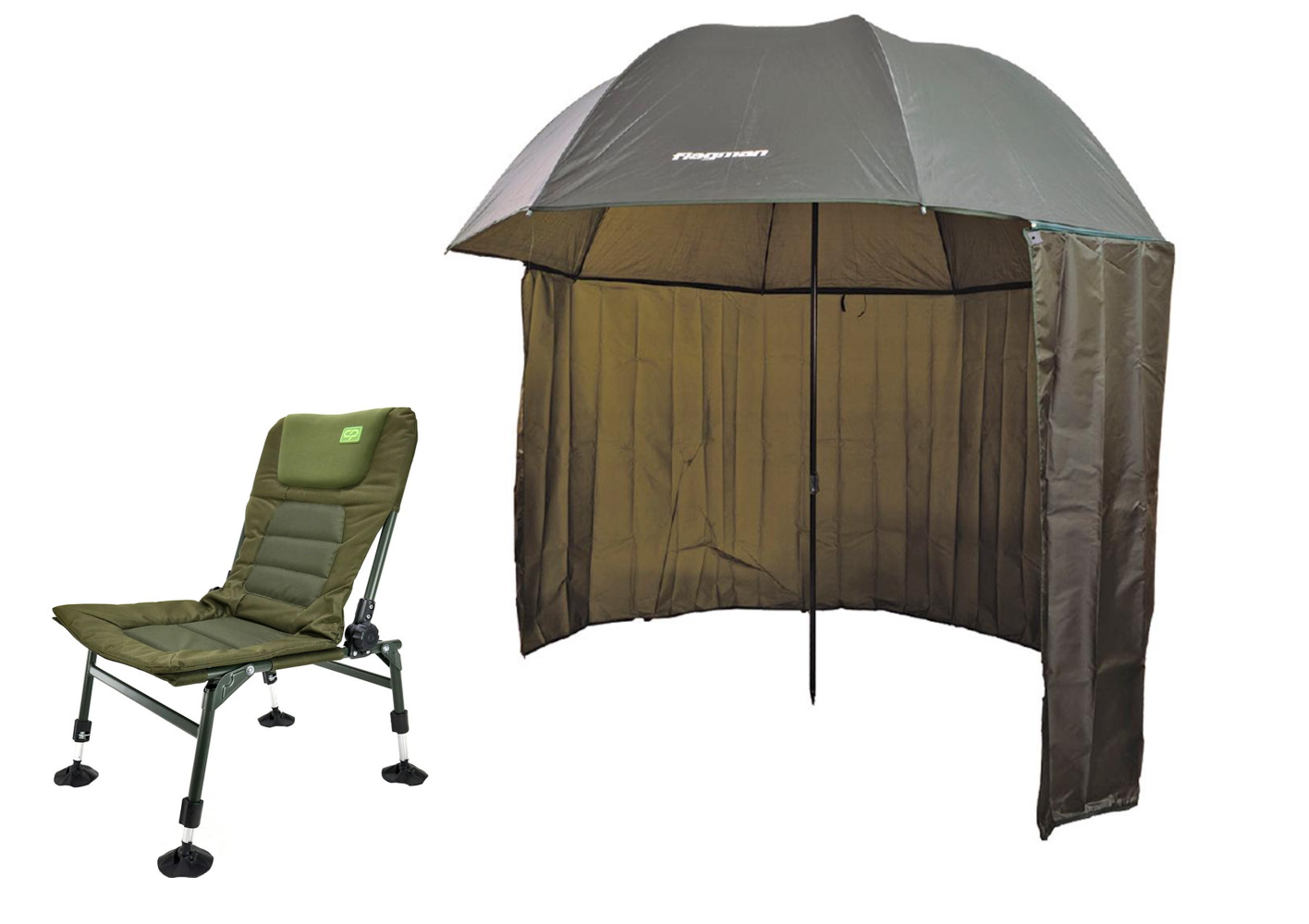 Набір парасоля рибальська Flagman UT25SPAG/Крісло корпове Carp Pro Flat Feeder (CPH76237)