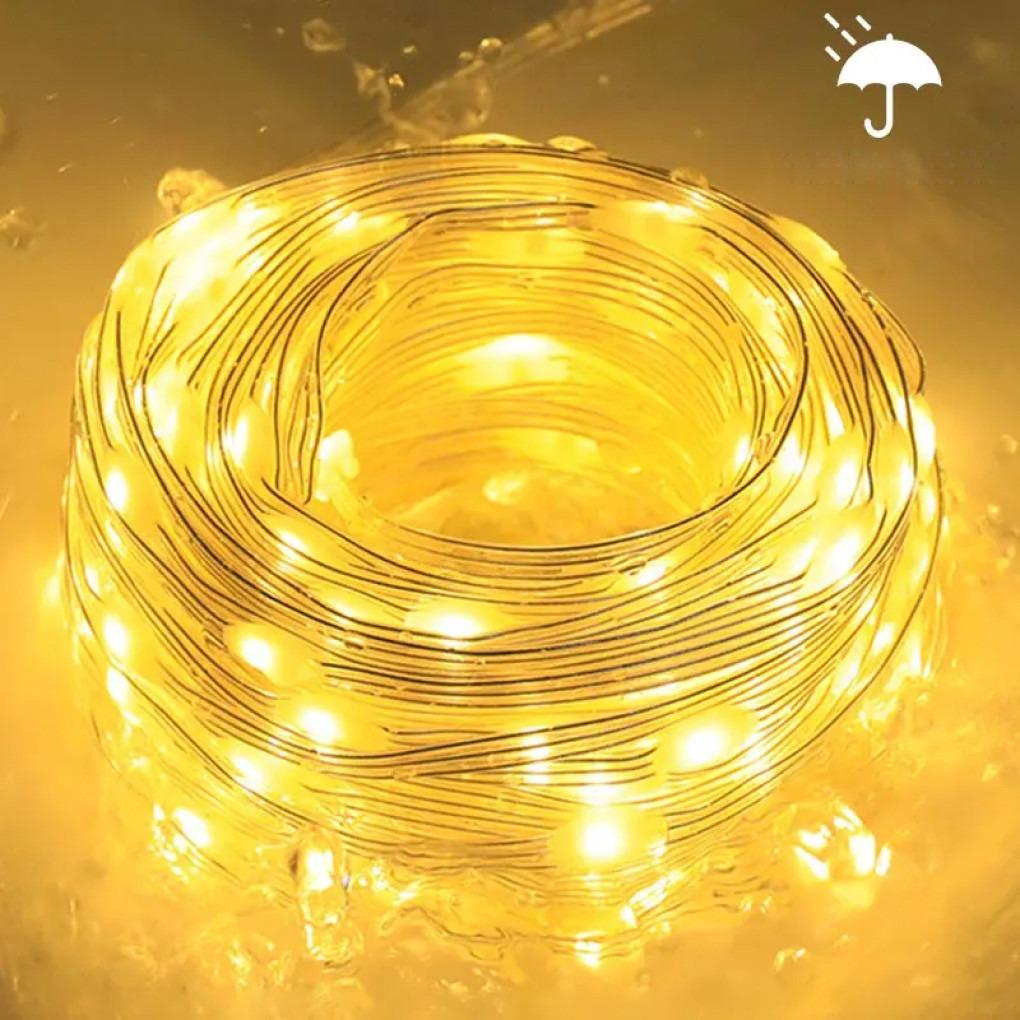 Гирлянда светодиодная нить Роса Люкс с пультом от USB и сети 220V 100 LED 8 режимов IP65 10 м Теплый белый - фото 10