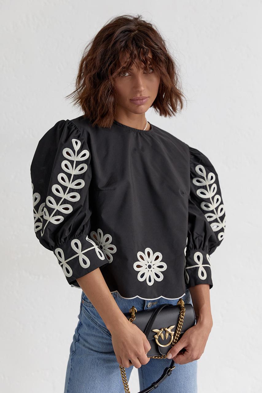 Блузка з рукавами-ліхтариками L Чорний (11290311)