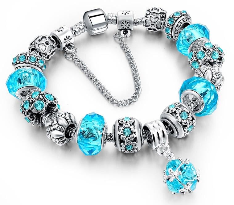 Браслет женский посеребренный PANDORA Blue Stone Charm