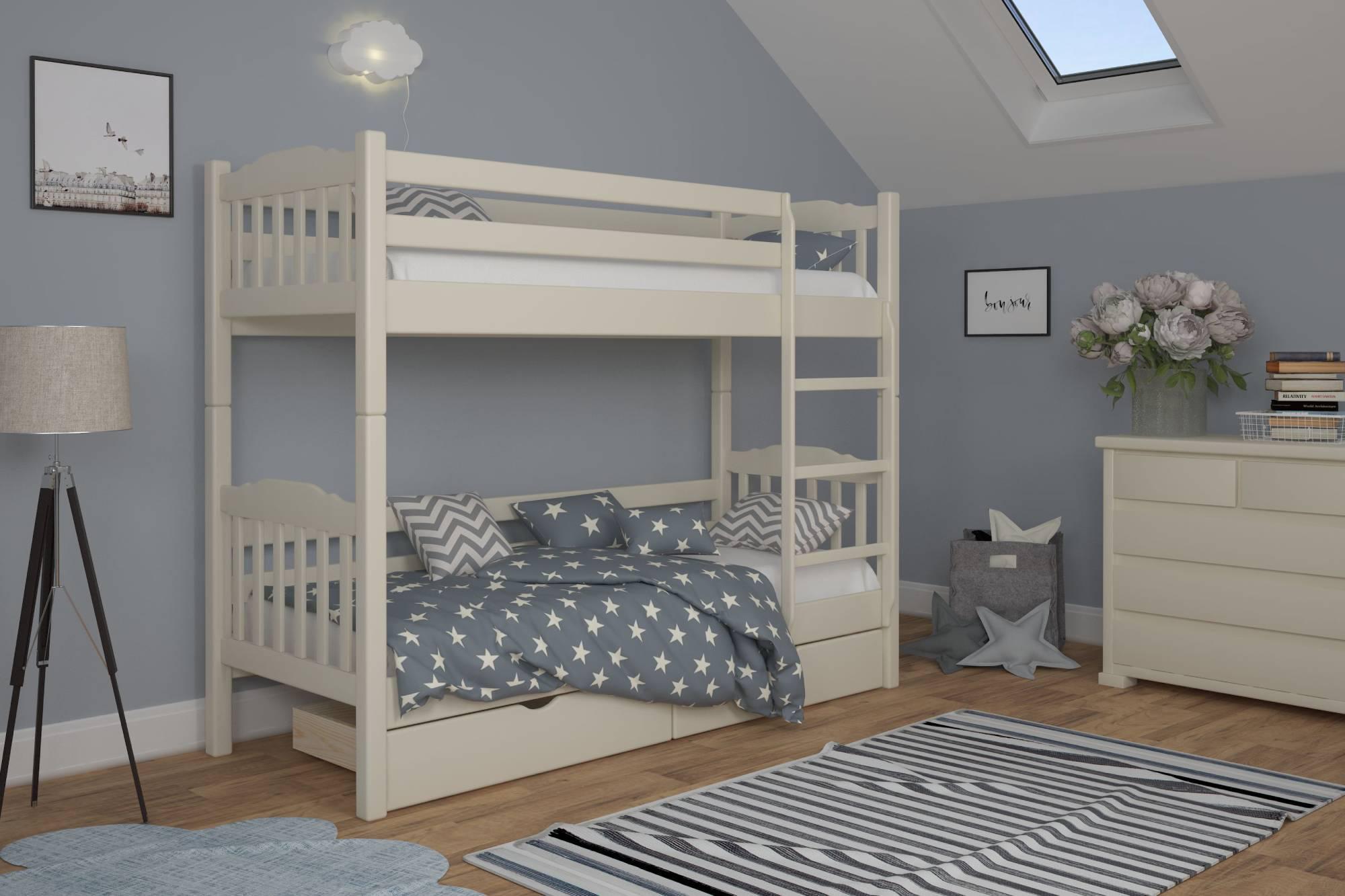 Ліжко двоярусне дерев'яне Mebigrand Бай-Бай S0505Y30R з ящиками 70x190 см Айворі (MBG-2375)