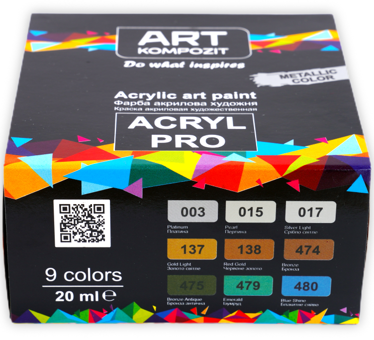 Краска художественная ART Kompozit Acryl PRO 9x20 мл Металлик