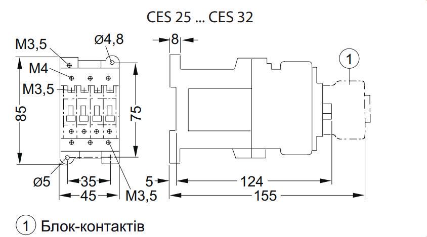 Контактор-пускатель ETI CES 32.00 32А 24 В (4646551) - фото 2