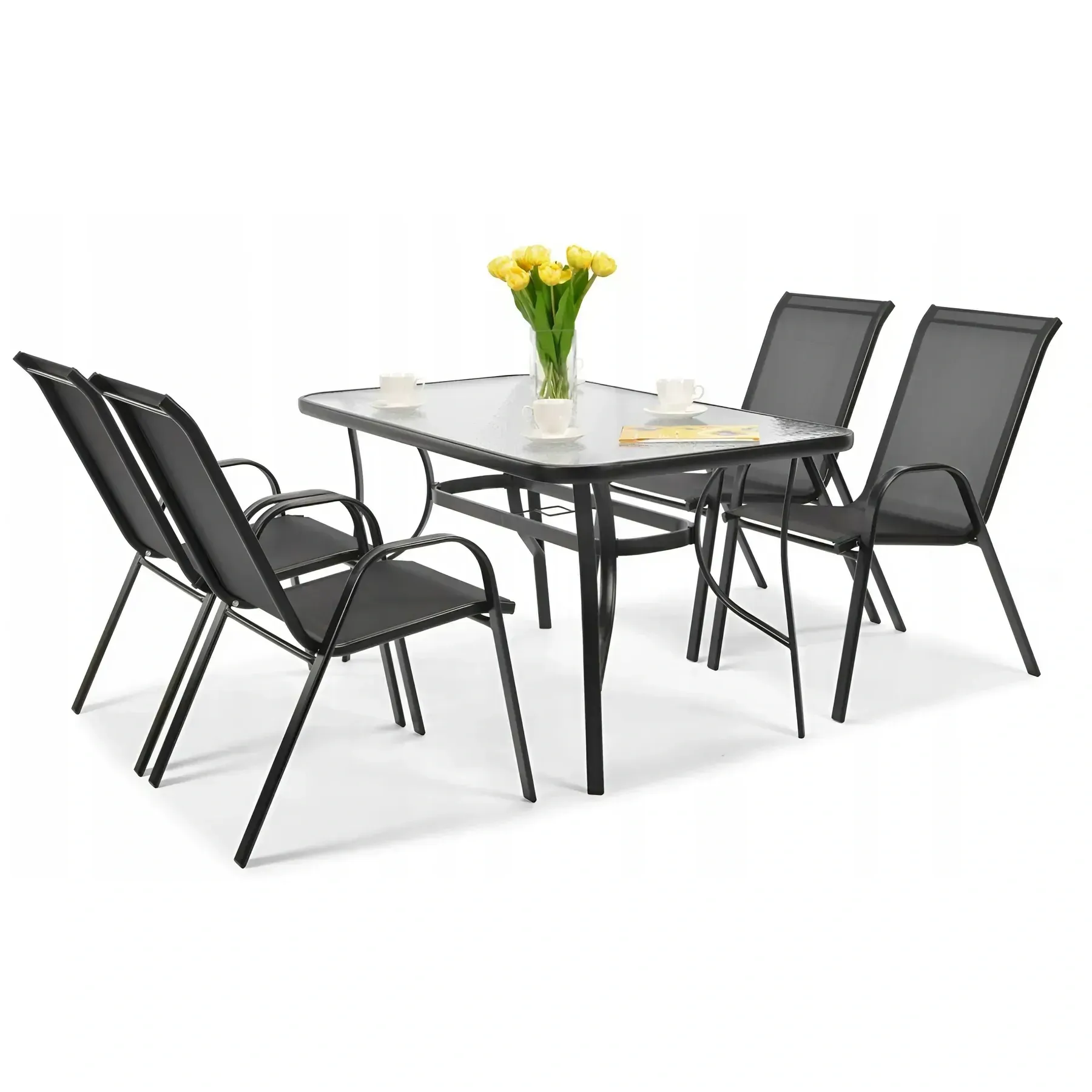 Комплект садовой мебели 4Points Milano-4 прямоугольный стол и 4 стула 150х90 см Черный - фото 1 Комплект садовой мебели 4Points Milano-4 прямоугольный стол и 4 стула 150х90 см Черный - фото 1