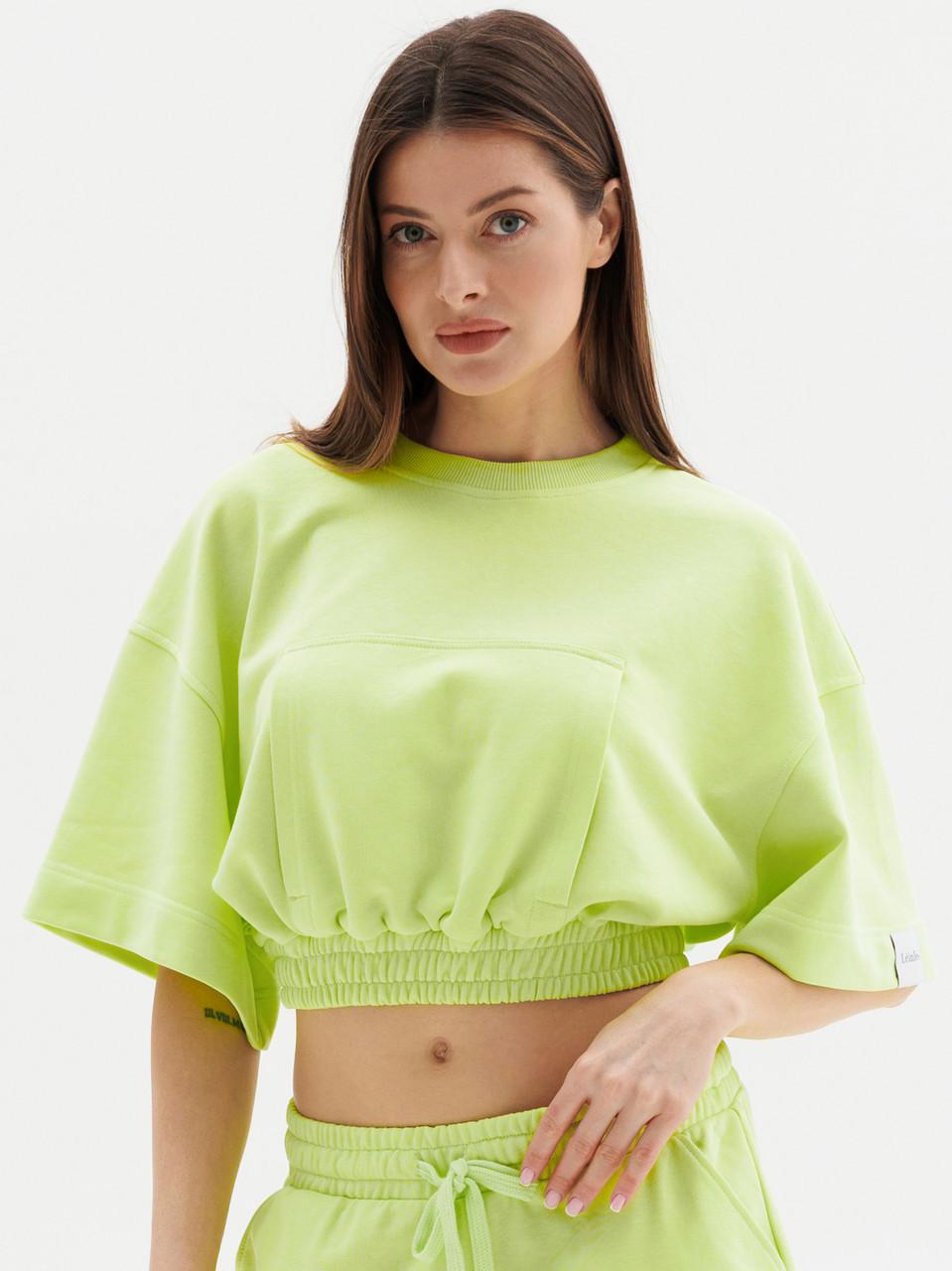 Топ жіночий Leinle укорочений оверсайз з резинкою по нижньому краю і широкими рукавами S Світло-зелений (1776/33047)