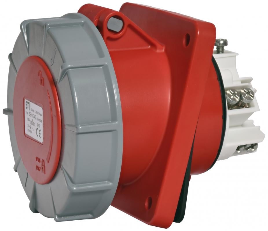 Силовая розетка ETI EEH-6343 3P+PE 63А 400 В встроенная IP67 Красный (4482088)