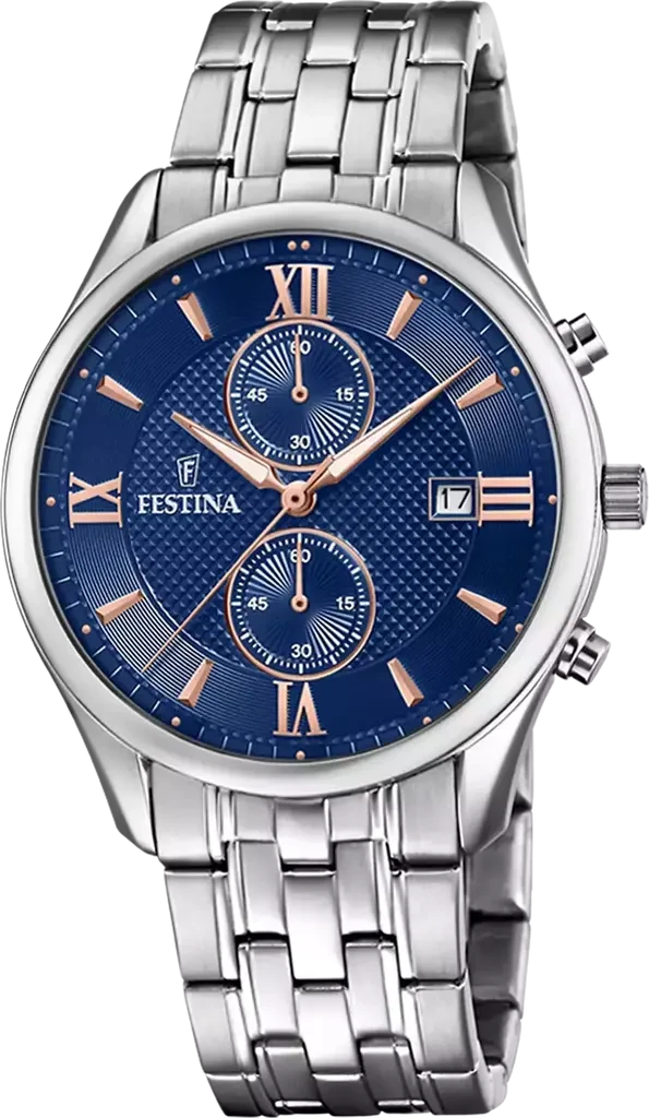 Наручные часы мужские Festina F6854/6 Timeless Chronograph со стальным корпусом WR 30 м и синим циферблатом