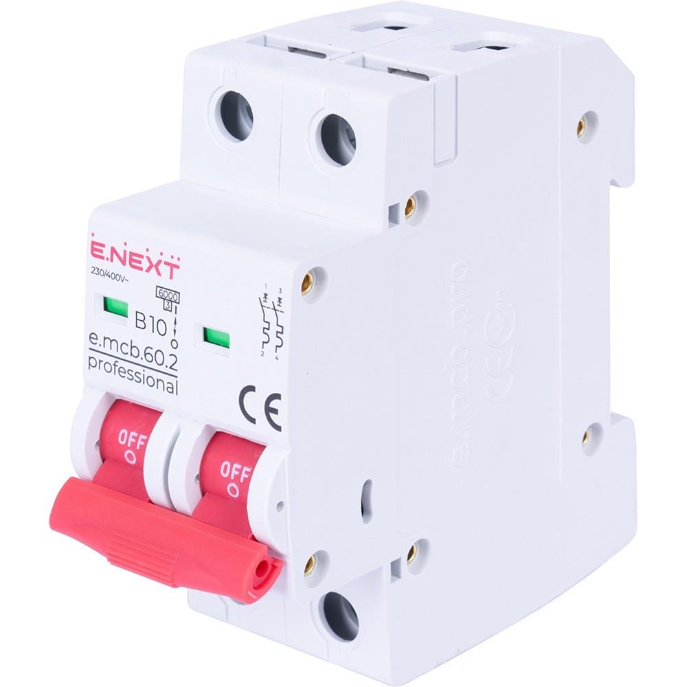 Автоматичний вимикач E.NEXT 10A 6 kA 2 полюси тип B e.mcb.pro.60.2.B10 p041016 (14268)