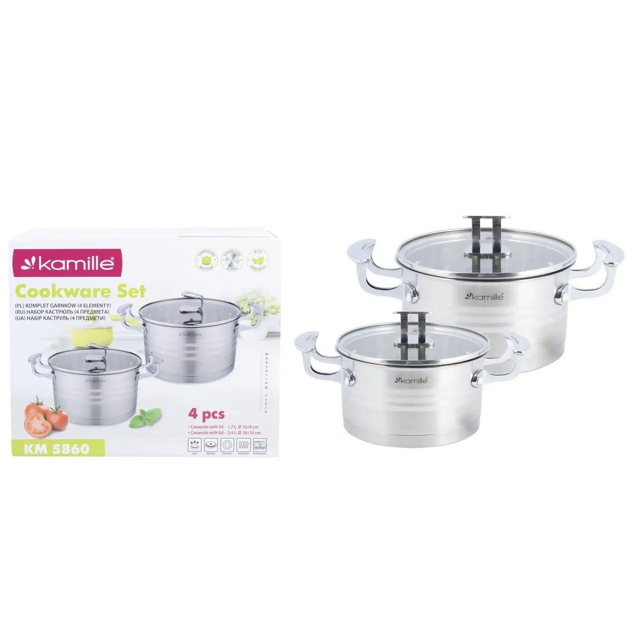 Набор кастрюль Kamille из нержавеющей стали 1,7 л/2,4 л 4 пр. (KM-5860)
