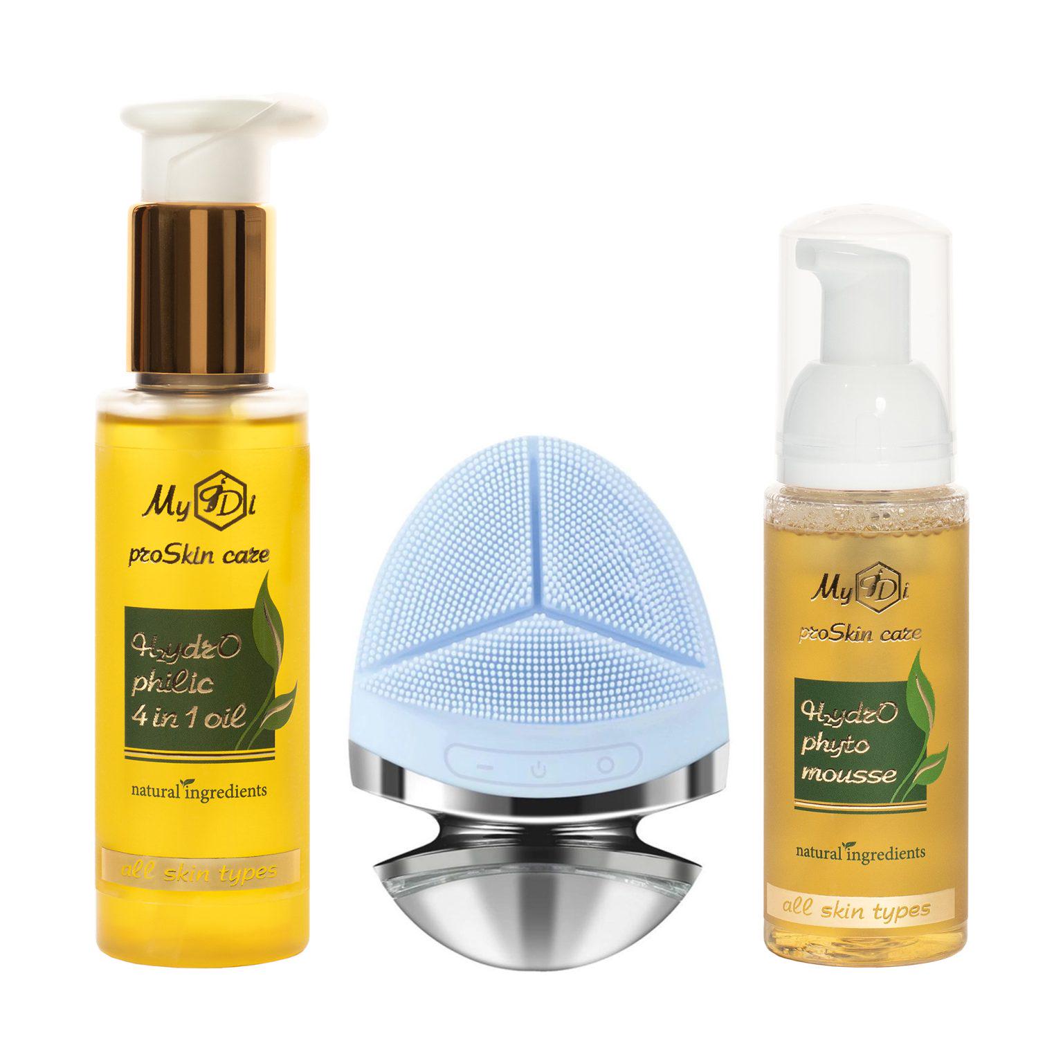 Набор для демакияжа и двухэтапной очистки с ультразвуковой электрощеткой SET H2YDROPHILIC MyIDi (A00015)