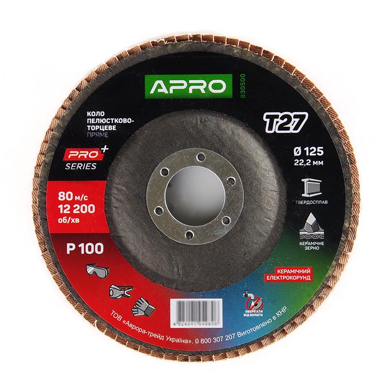 Круг Apro PRO лепестково-торцевой керамический Р100 прямой Т27 КПТ 125х22,2 мм (830500)
