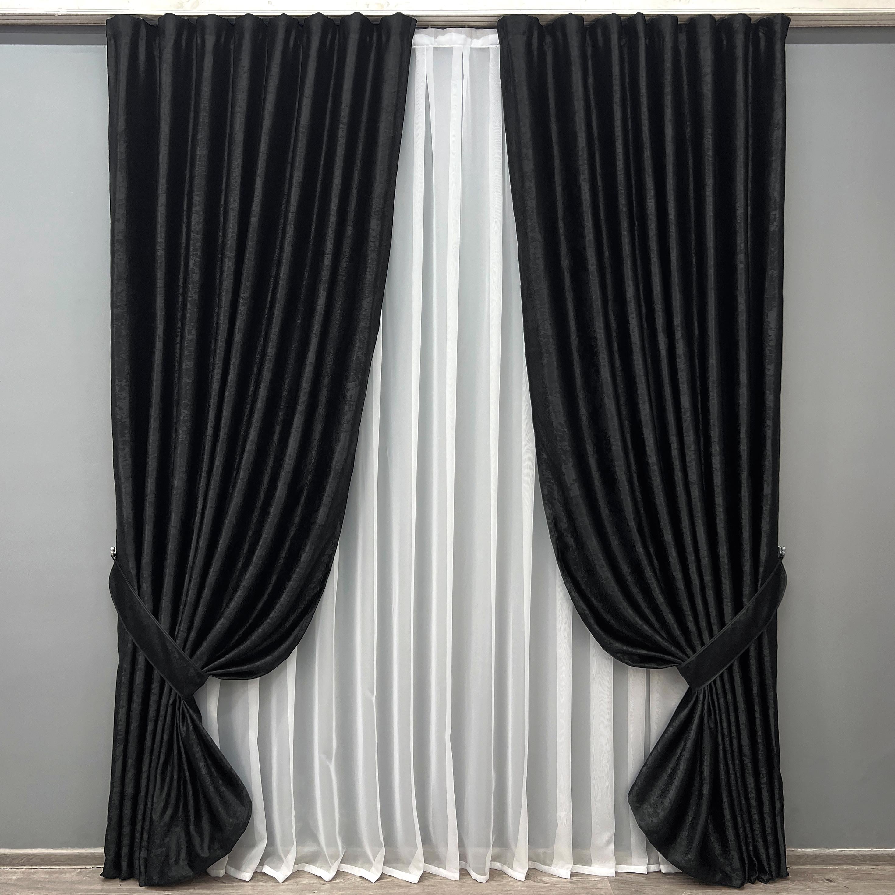 Комплект готовых штор VR-Textil Софт №2022ш 200х270 см 2 шт. Черный (32-422)