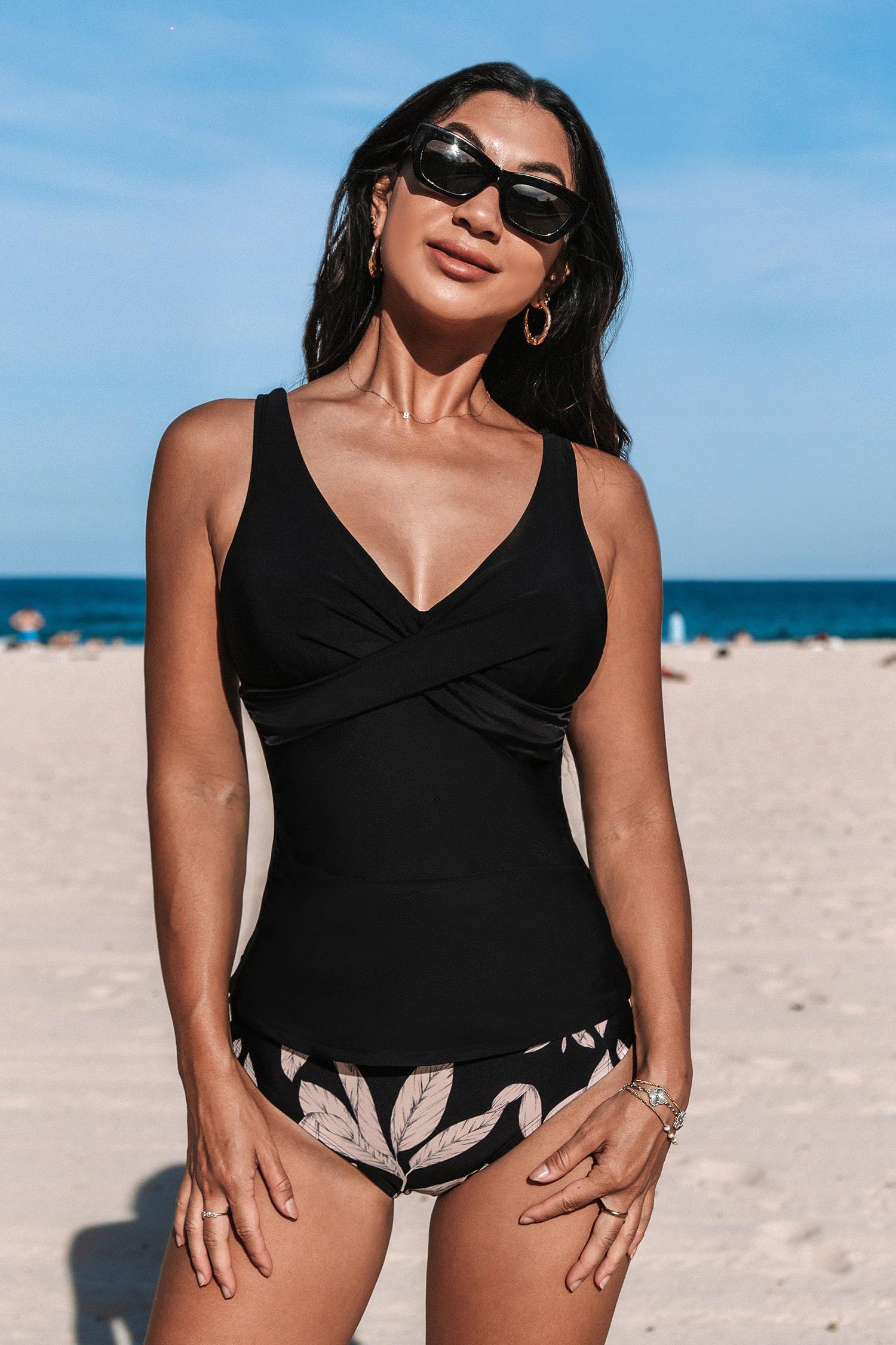 Купальник Cupshe Квіти L Чорно-бежевий (DAA12D4E004)