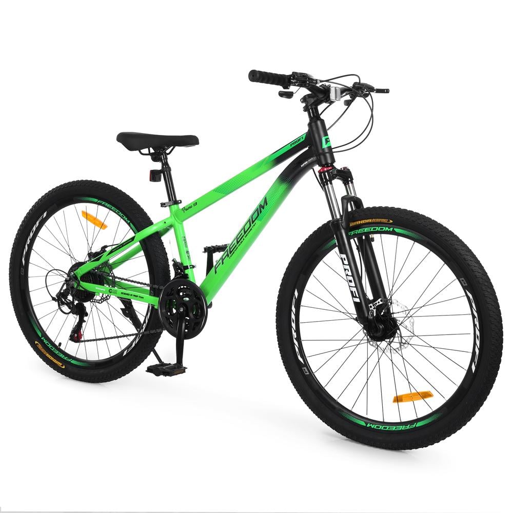 Велосипед горный подростковый 24" Profi Freedom AM DD алюминиевая рама 11" рост 125-150 см Салатовый с черным (FD-24003)