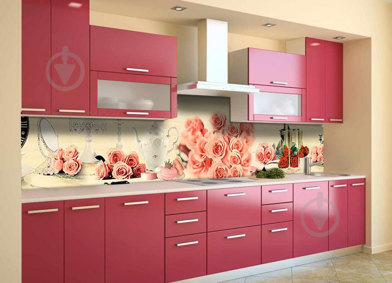 Скинали на кухню Zatarga «Розовые Розы» 600х3000 мм виниловая 3Д наклейка кухонный фартук самоклеящаяся Z180584/2