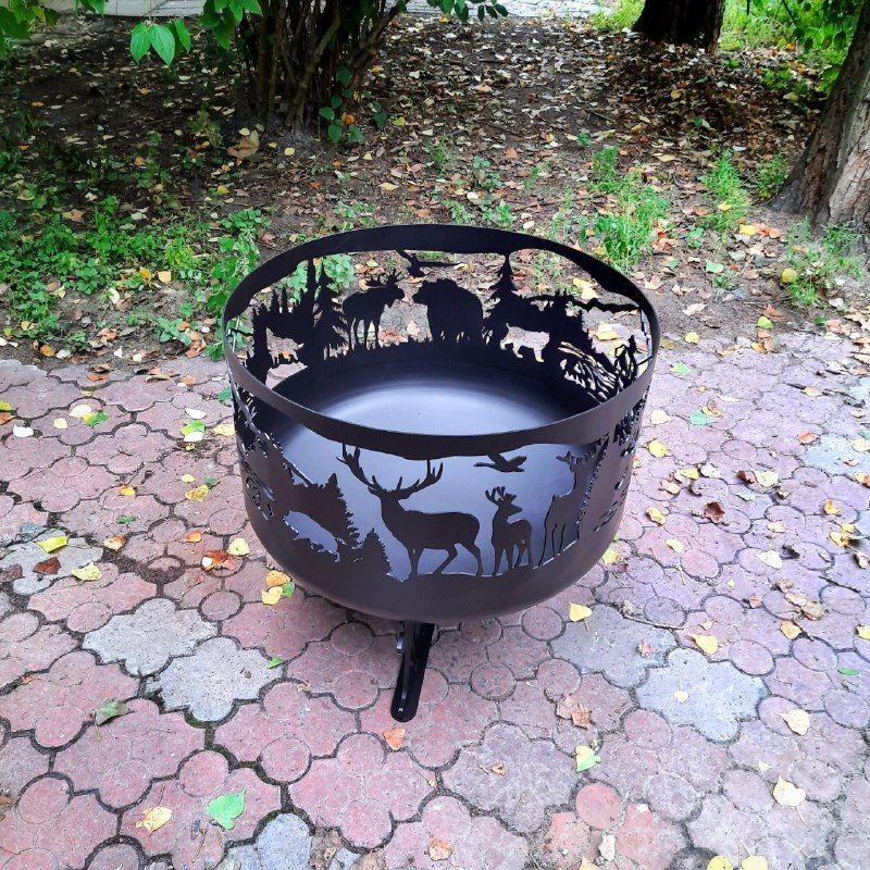 Чаша для вогню металева Мисливська різьблена d 80 см (32692364)