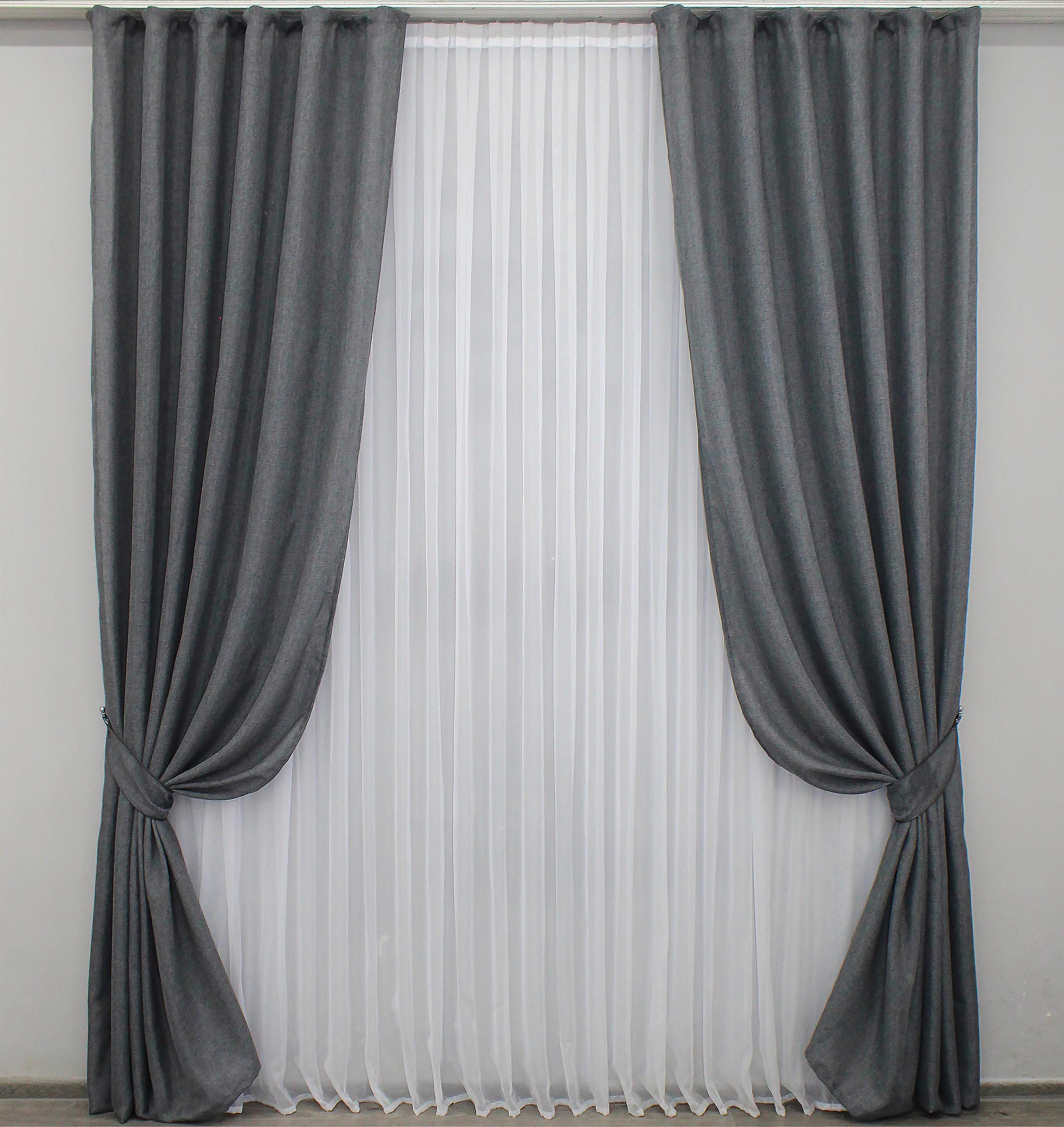 Комплект готовых штор VR-Textil Лен мешковина № 1236ш 100х280 см 2 шт. Темно-серый (31-540)