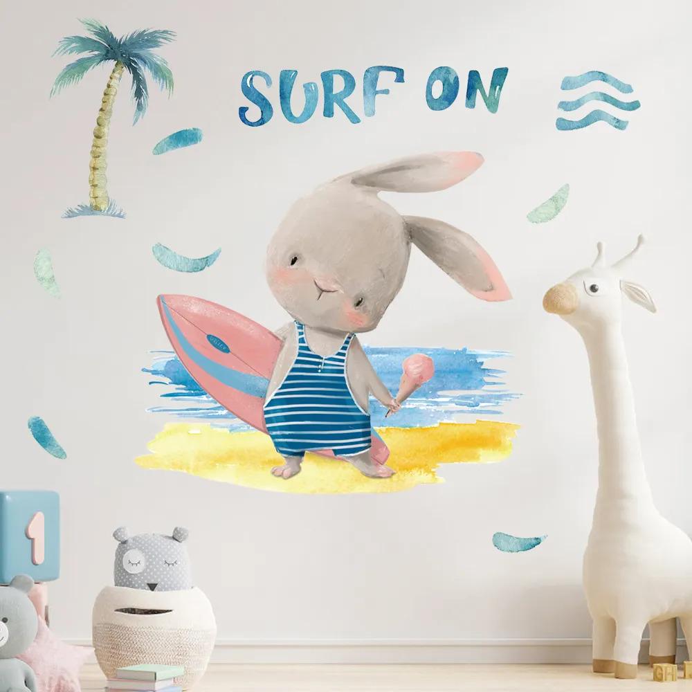 Наклейка вінілова Зайчик серфінгіст в дитячу кімнату на стіну для дівчаток і хлопчиків 30х60 см - фото 5 Наклейка вінілова Зайчик серфінгіст в дитячу кімнату на стіну для дівчаток і хлопчиків 30х60 см - фото 5