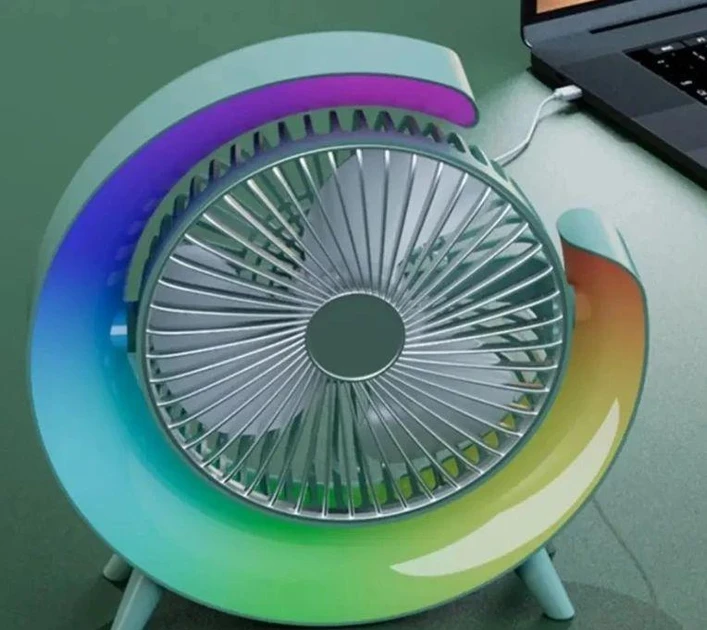 Вентилятор акумуляторний настільний з LED підсвіткою USB для дому 1800 мАч (2549773834) - фото 2 Вентилятор акумуляторний настільний з LED підсвіткою USB для дому 1800 мАч (2549773834) - фото 2