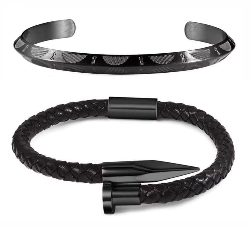 Комплект браслетів зі шкіри та сталі р. 14 (12098)