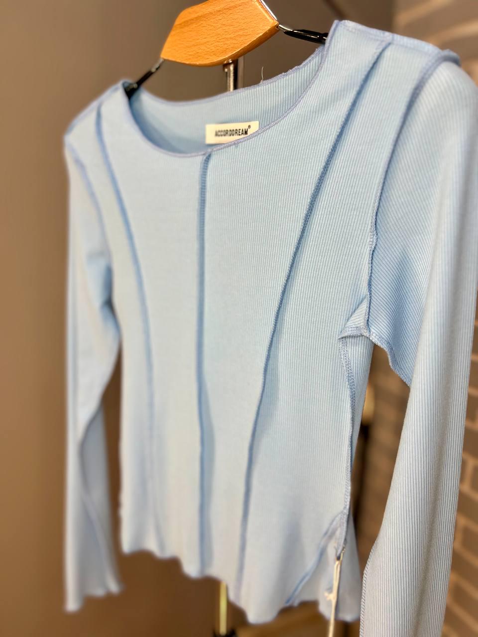 Реглан жіночий ACCORDDREAM 20530 лонгслів вивернуті шви рубчик OS Блакитний (1337) - фото 2 Реглан жіночий ACCORDDREAM 20530 лонгслів вивернуті шви рубчик OS Блакитний (1337) - фото 2