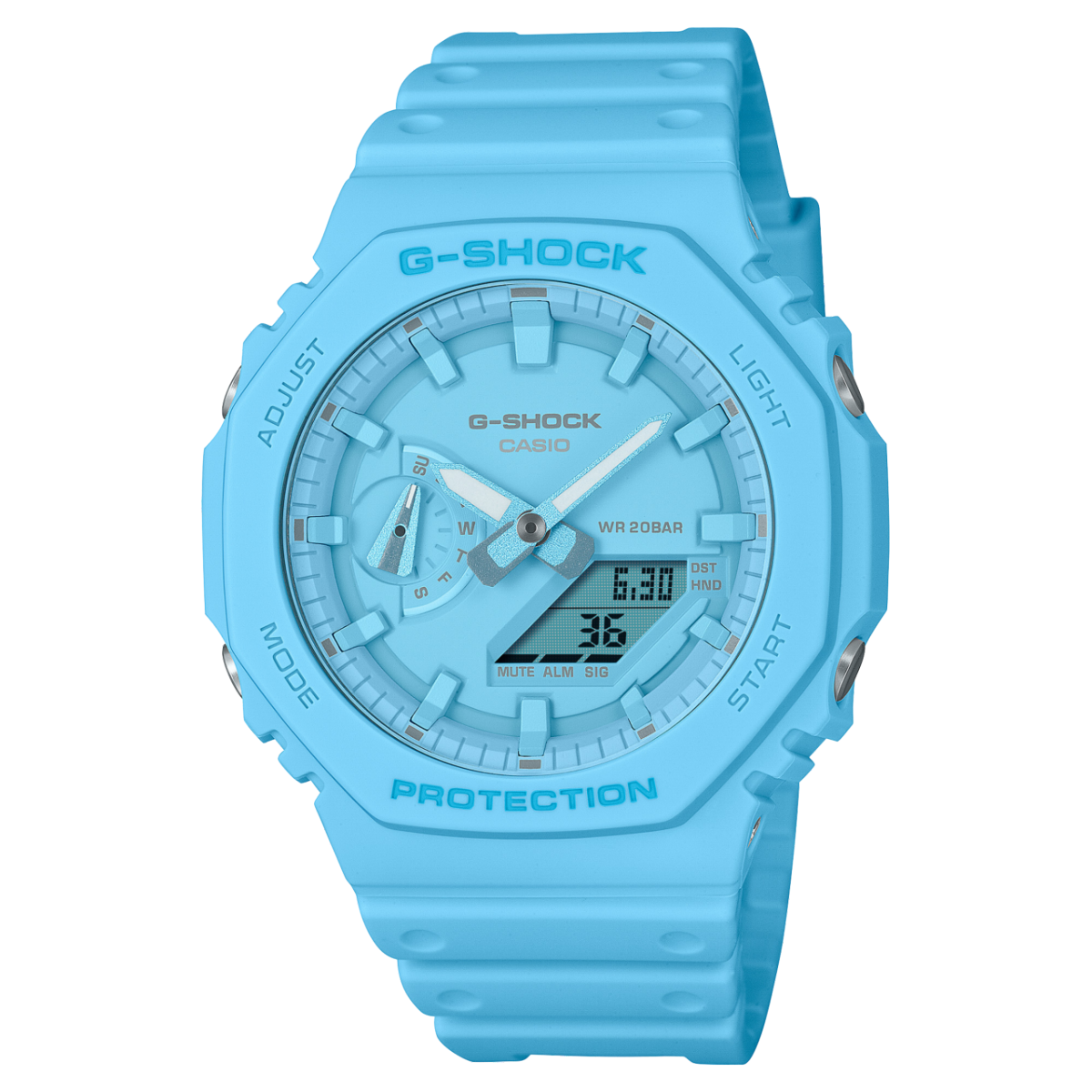 Наручные часы мужские Casio G-Shock GA-2100-2A2 ударопрочные с карбоновым корпусом/водозащитой 200 м/подсветкой Голубой (3048976920)