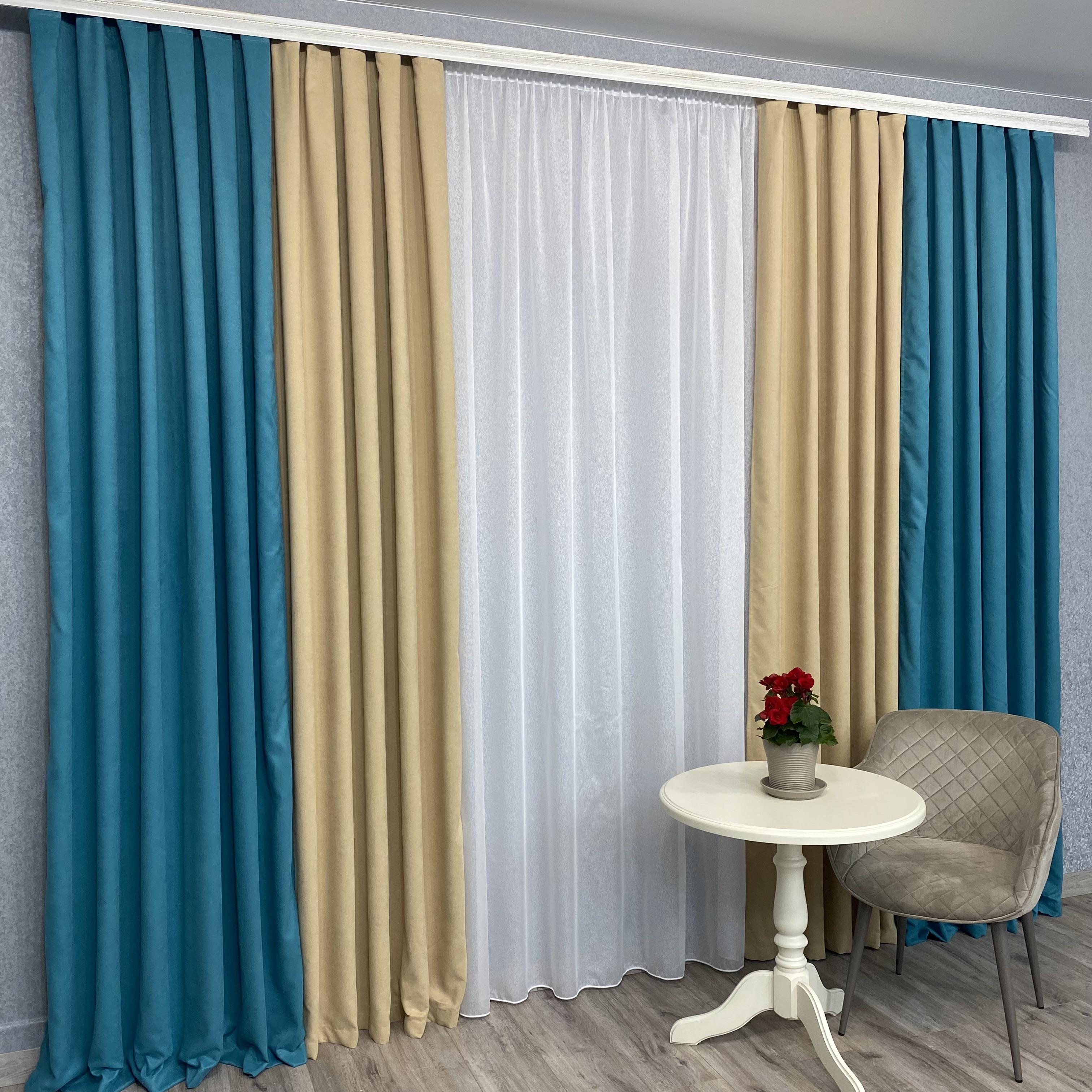 Шторы микровелюр TG Home Дуэт №450 1,50х2,70 м Бирюзовый/Бежевый (450-100/195) - фото 4 Шторы микровелюр TG Home Дуэт №450 1,50х2,70 м Бирюзовый/Бежевый (450-100/195) - фото 4