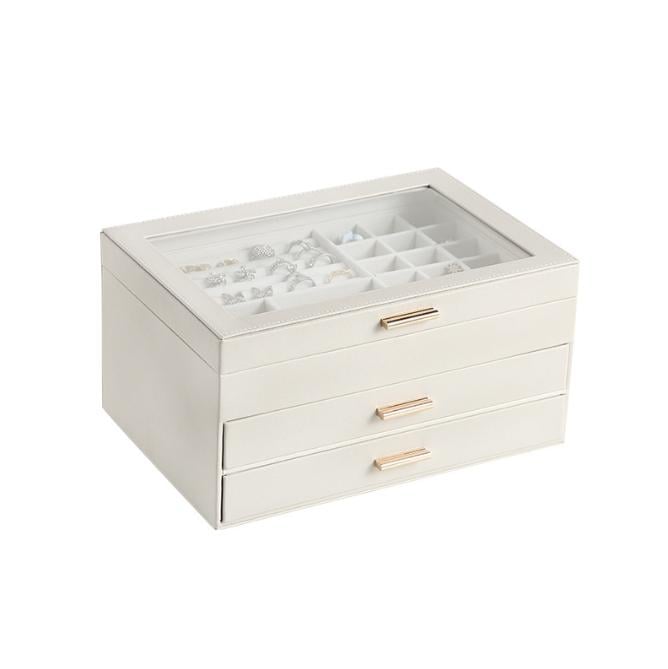 Шкатулка для украшений с крышкой многоуровневая 27х13х18 см Белый/Прозрачный (ШДД-29-2) - фото 1