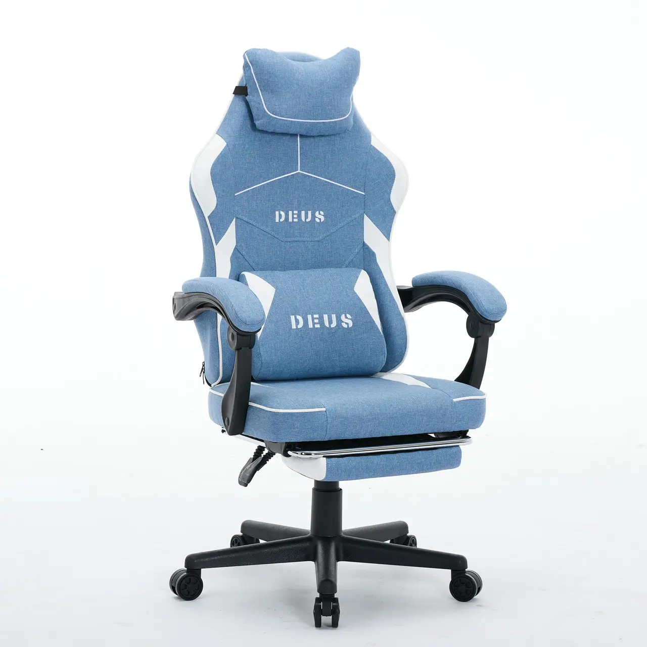 Крісло комп'ютерне Deus ED09 текстиль із підставкою для ніг Блакитний (2981)