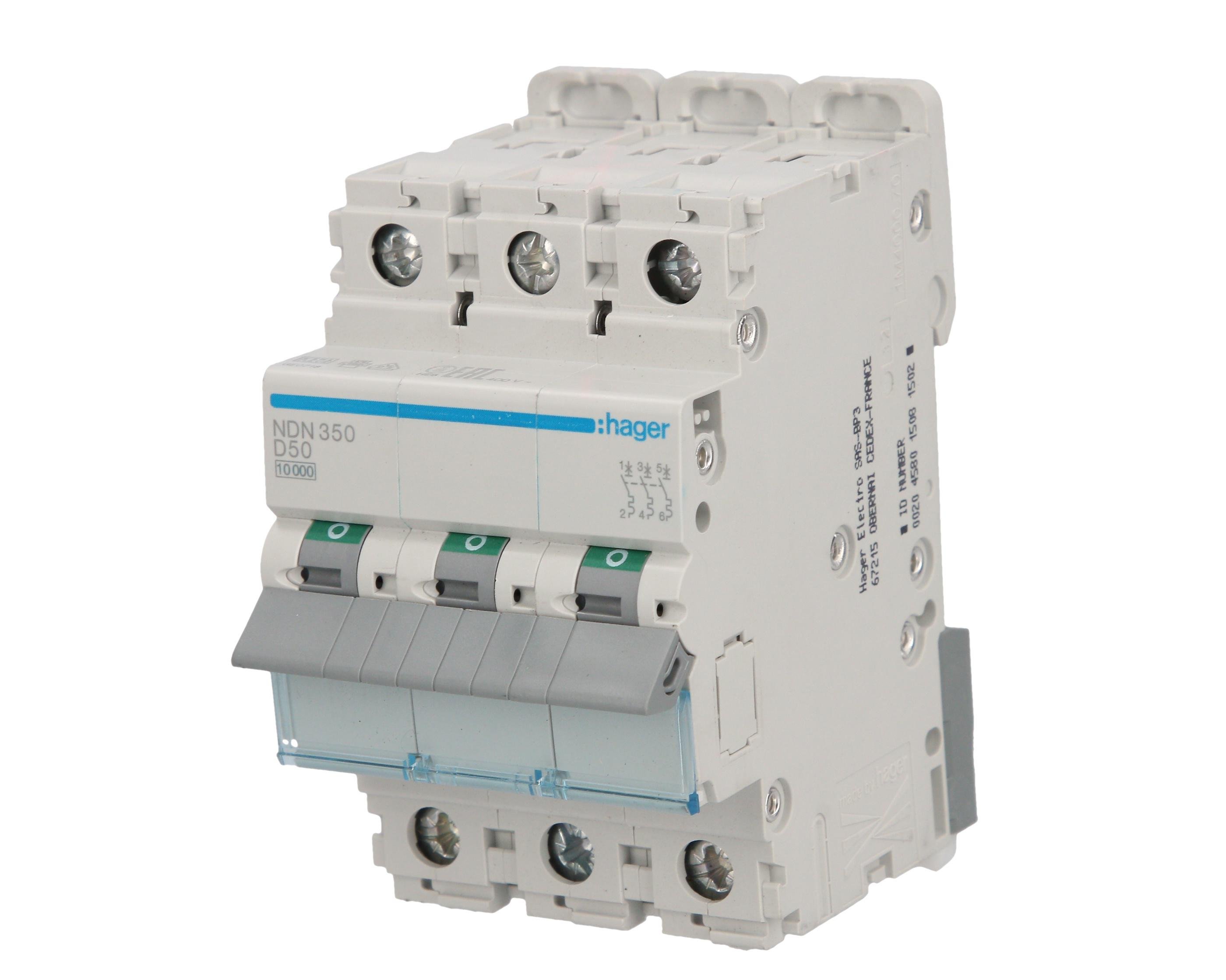 Автоматический выключатель Hager NDN350 50 А D 10 kA 3P трехфазный (10504)