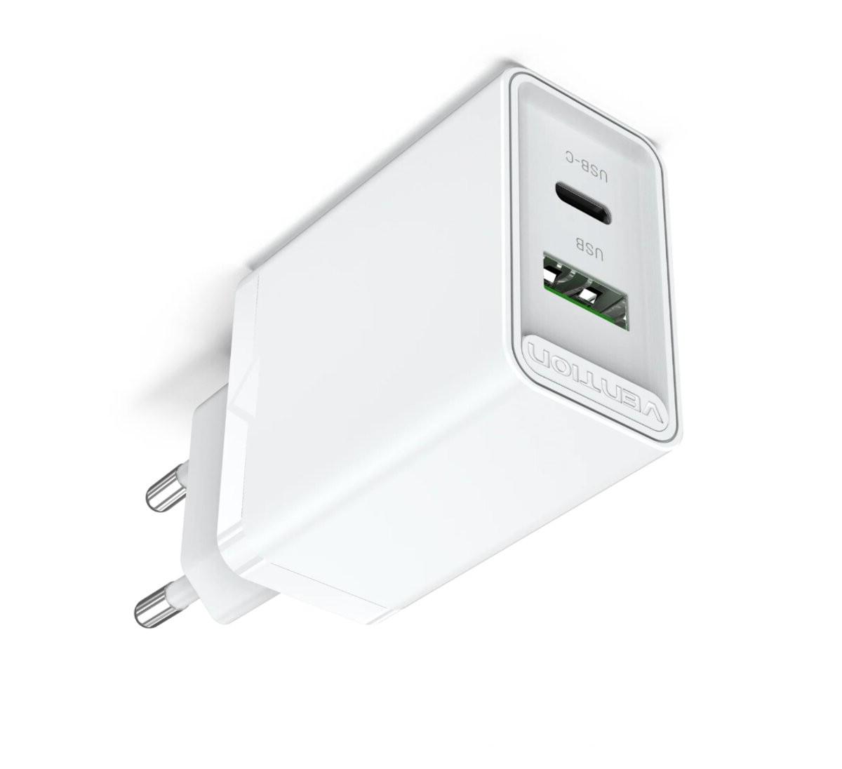 Зарядное устройство сетевое Vention Two-Port USBA/C Wall Charger 18 W 20 W EU-Plug White (588723) - фото 2