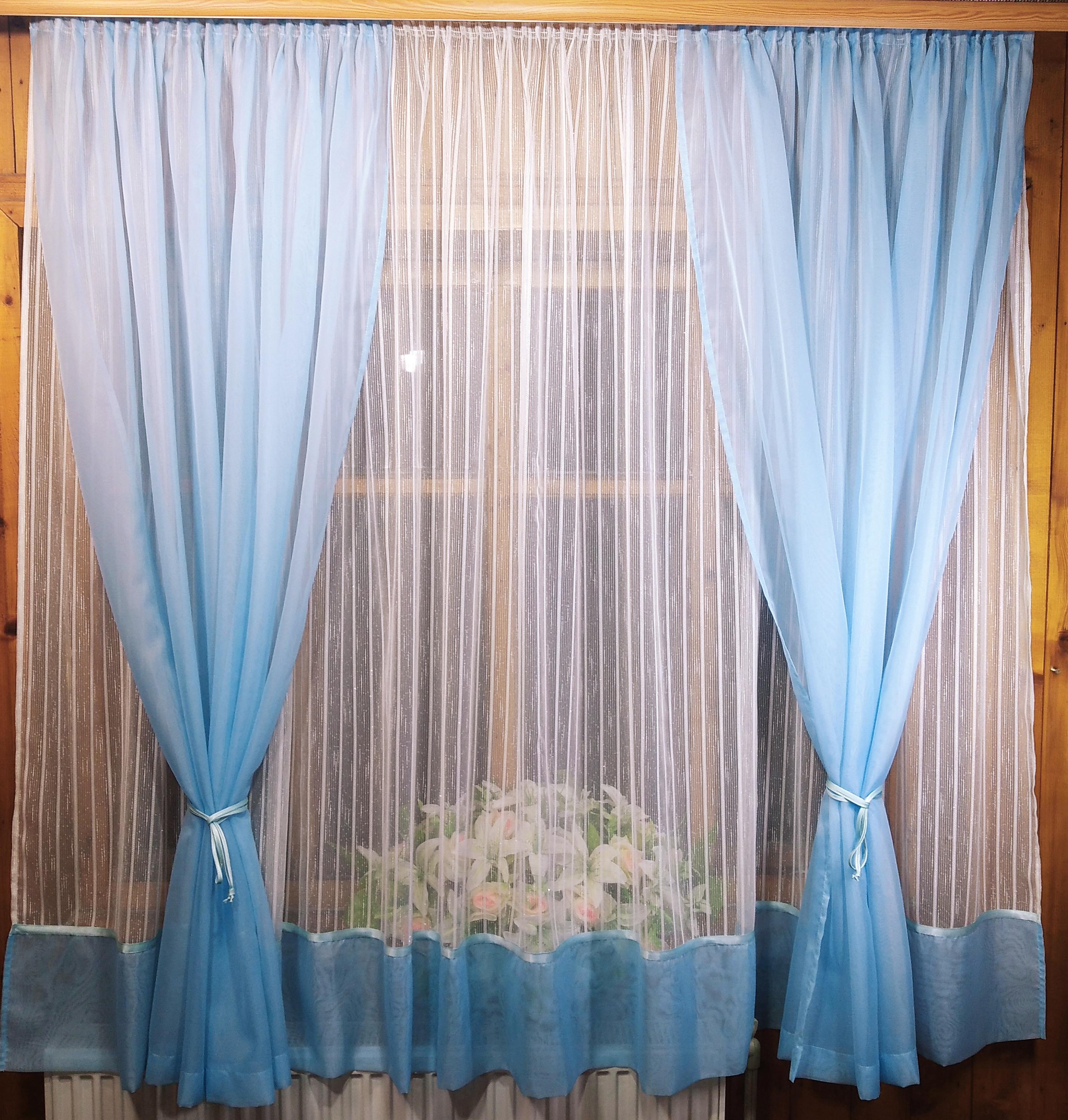 Занавеска короткая готовая Элизабет лен вертикальная полоса Голубой Занавеска короткая готовая Элизабет лен вертикальная полоса Голубой