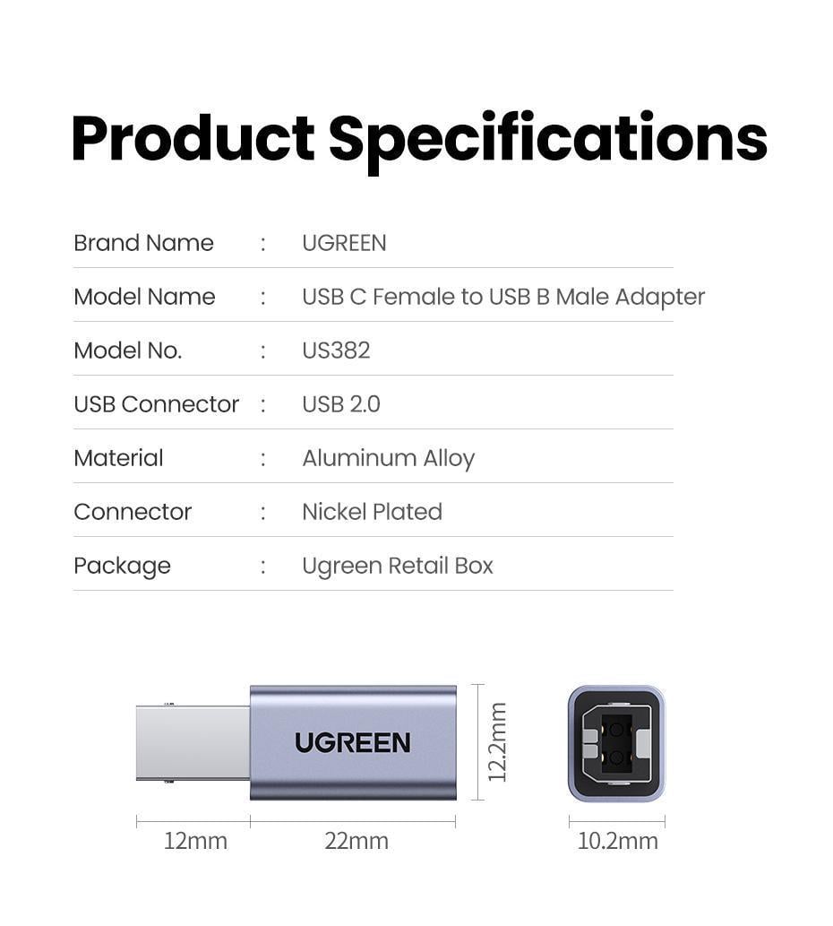 Кабель для принтера UGREEN USB Type-B 2.0-Type-C 480 Мбит/с USB-B на USB-C Серый (20120) - фото 8
