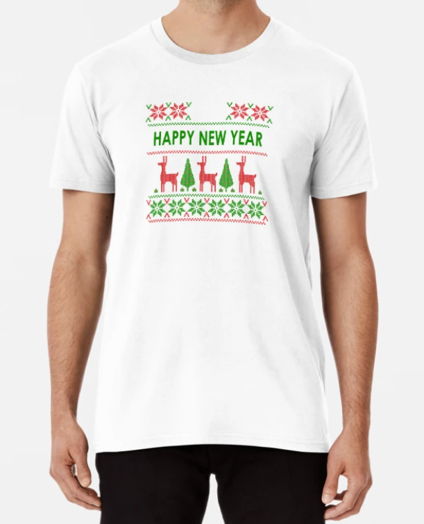 Футболка мужская новогодняя Stedman с принтом Happy New Year Олени Елки XXL Белый (НГ78-11)