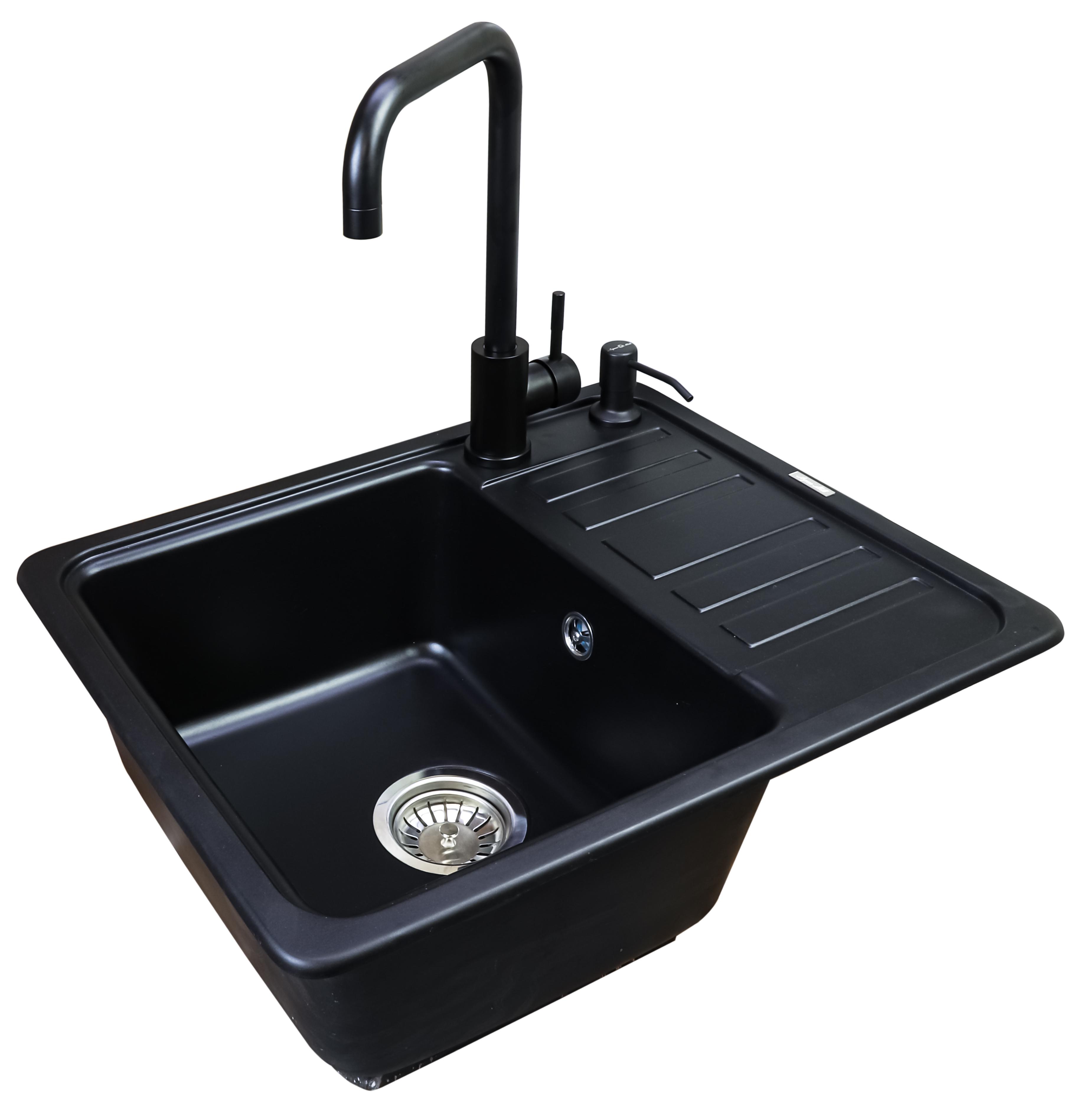 Гранитная мойка для кухни AquaMill Missouri + смеситель/дозатор Черный