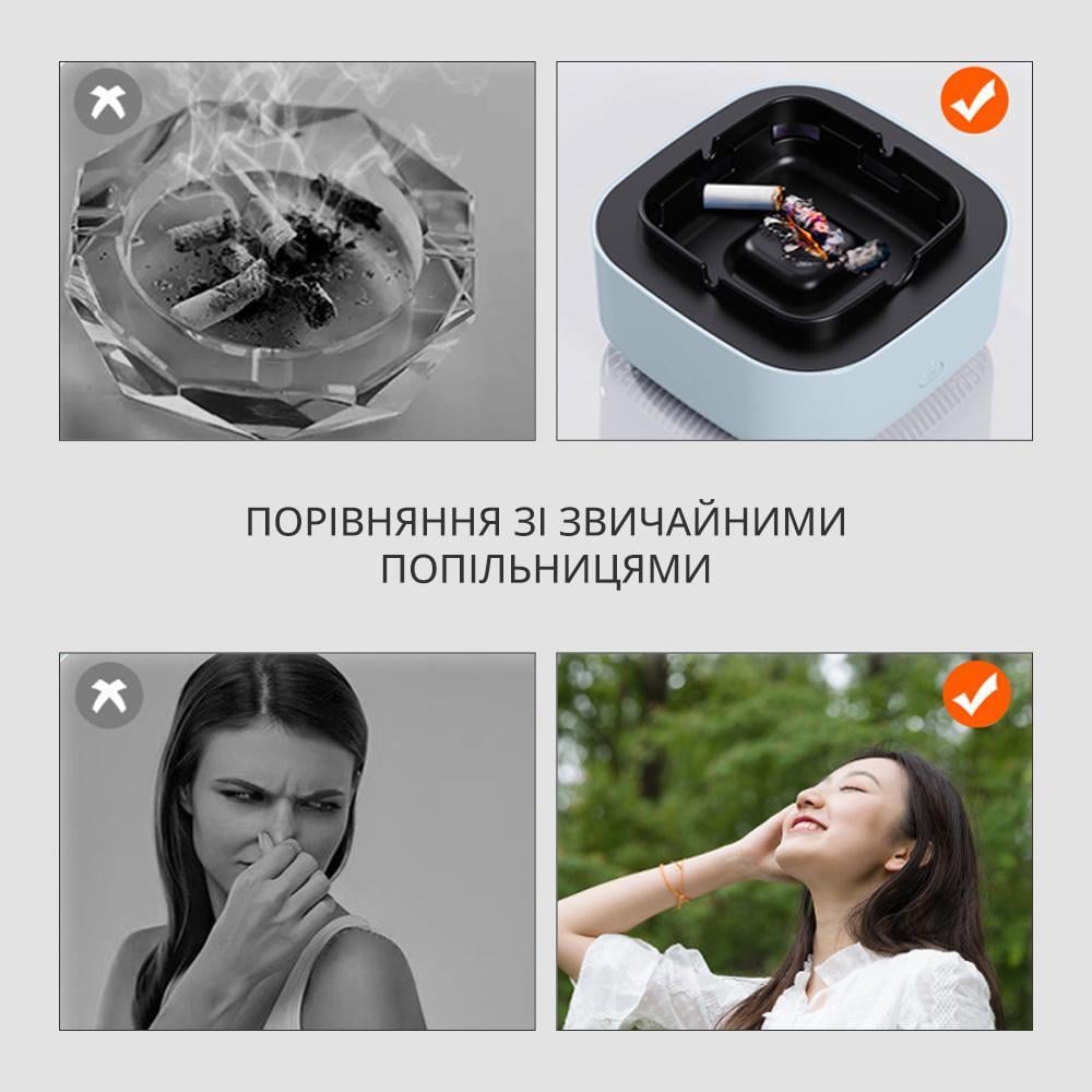 Попільничка бездимна з очищенням повітря від сигаретного запаху Блакитний (13484842) - фото 2