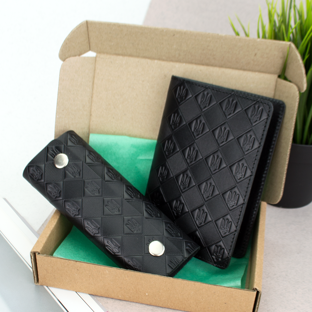 Подарочный набор мужской HandyCover №64 Трезубец обложка на паспорт/ключница Черный
