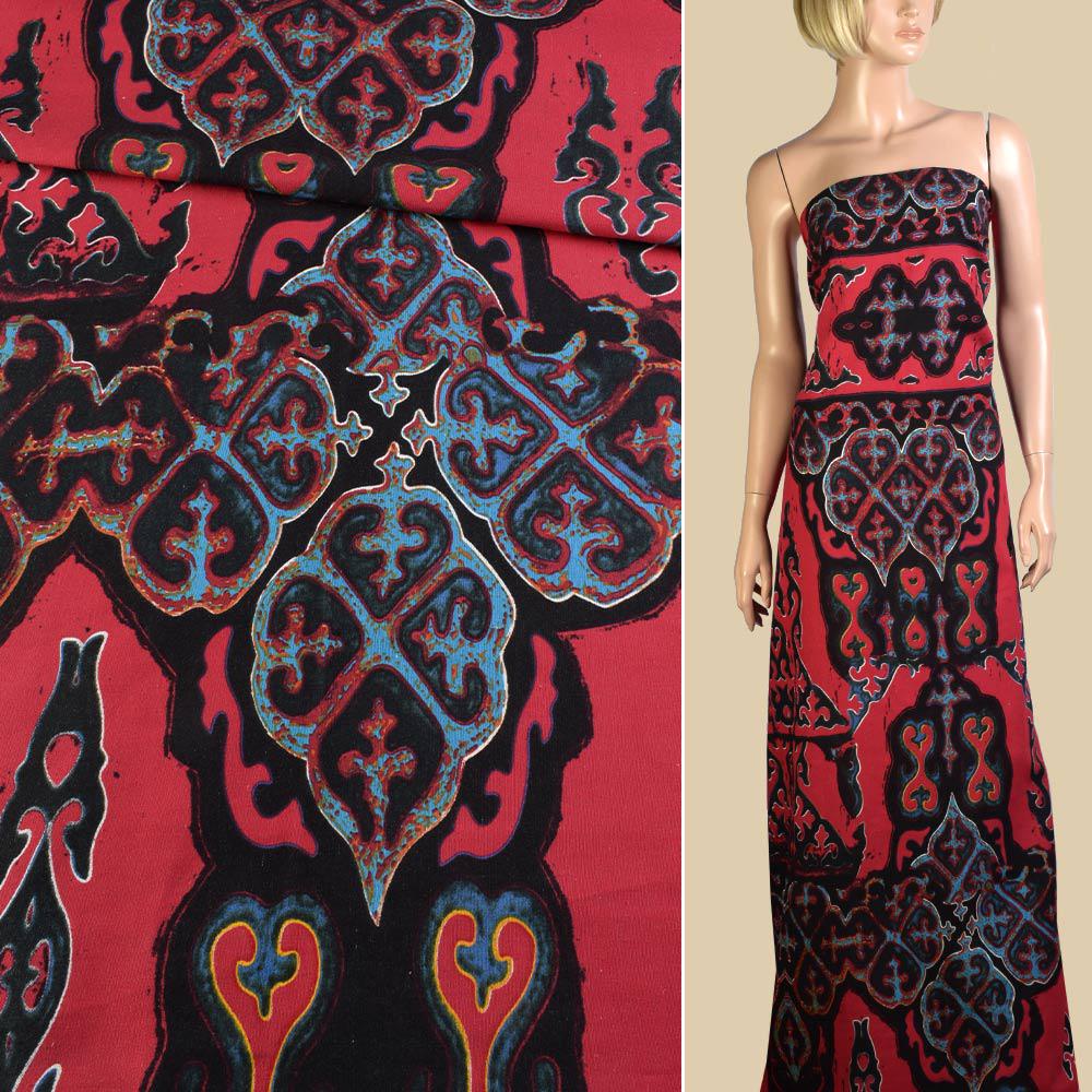 Тканина льон орнамент ширина 145 см Червоний (12652.003) - фото 2