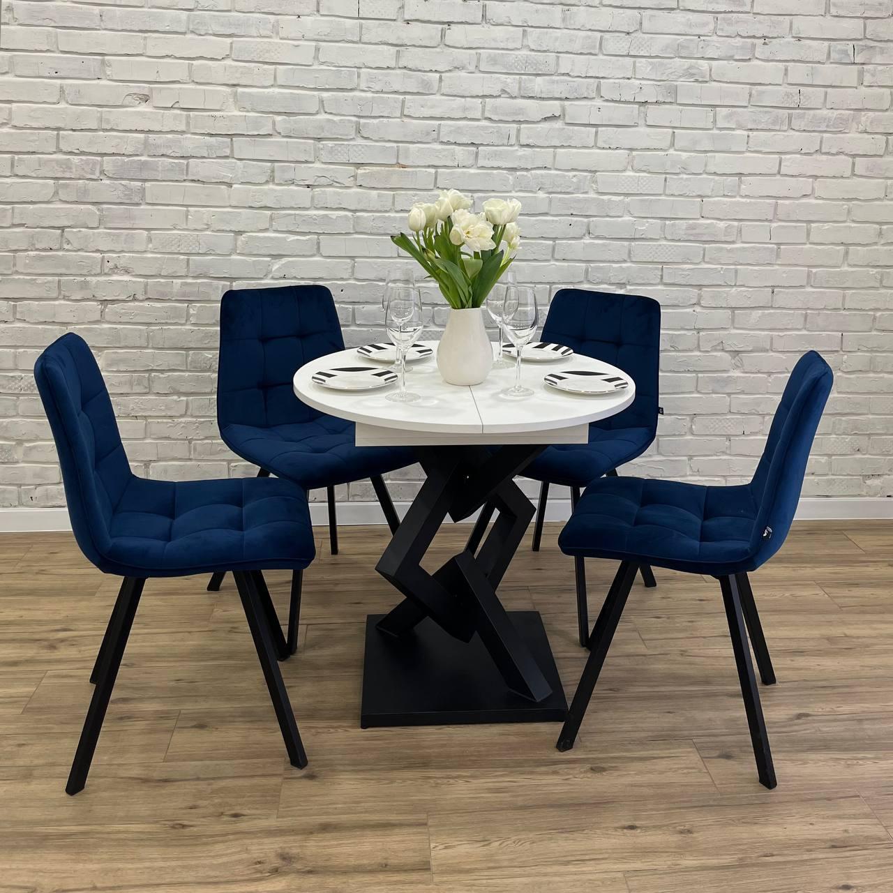 Стіл круглий розкладний KARDINAL УТП030157 d 800х1200x750 Білий/Чорний мат