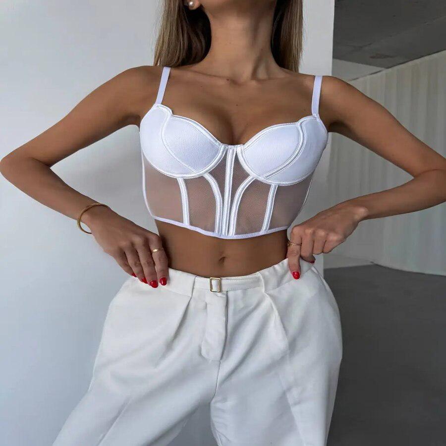 Корсет-топ женский с чашками бюстье на бретелях L Белый (28263704)