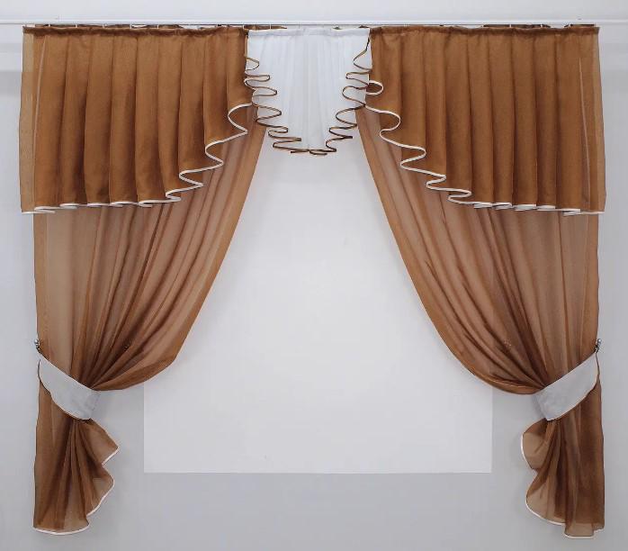 Шторки на кухню/балкон шифон 200х170 см Коричневый/Белый (103к) - фото 2 Шторки на кухню/балкон шифон 200х170 см Коричневый/Белый (103к) - фото 2