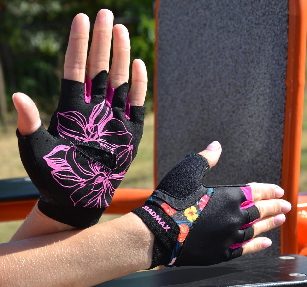 Рукавички для фітнесу MadMax MFG-770 Flower Power Gloves M Black/Pink - фото 7