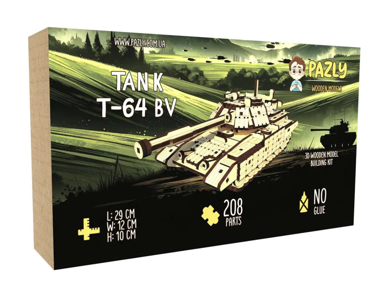 Пазл механический из дерева Pazly 3D Украинский боевой Танк Т-64 БВ 208 деталей